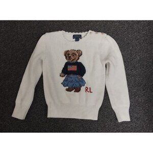 Polo Ralph Lauren Sweater Girls Size 6 White Polo Bear Flag USA Knit Pullover